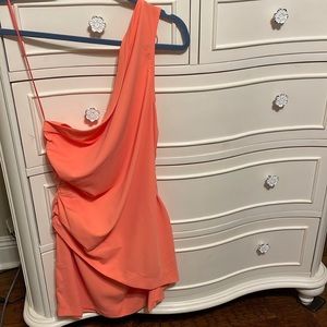 Peach mini one shoulder dress